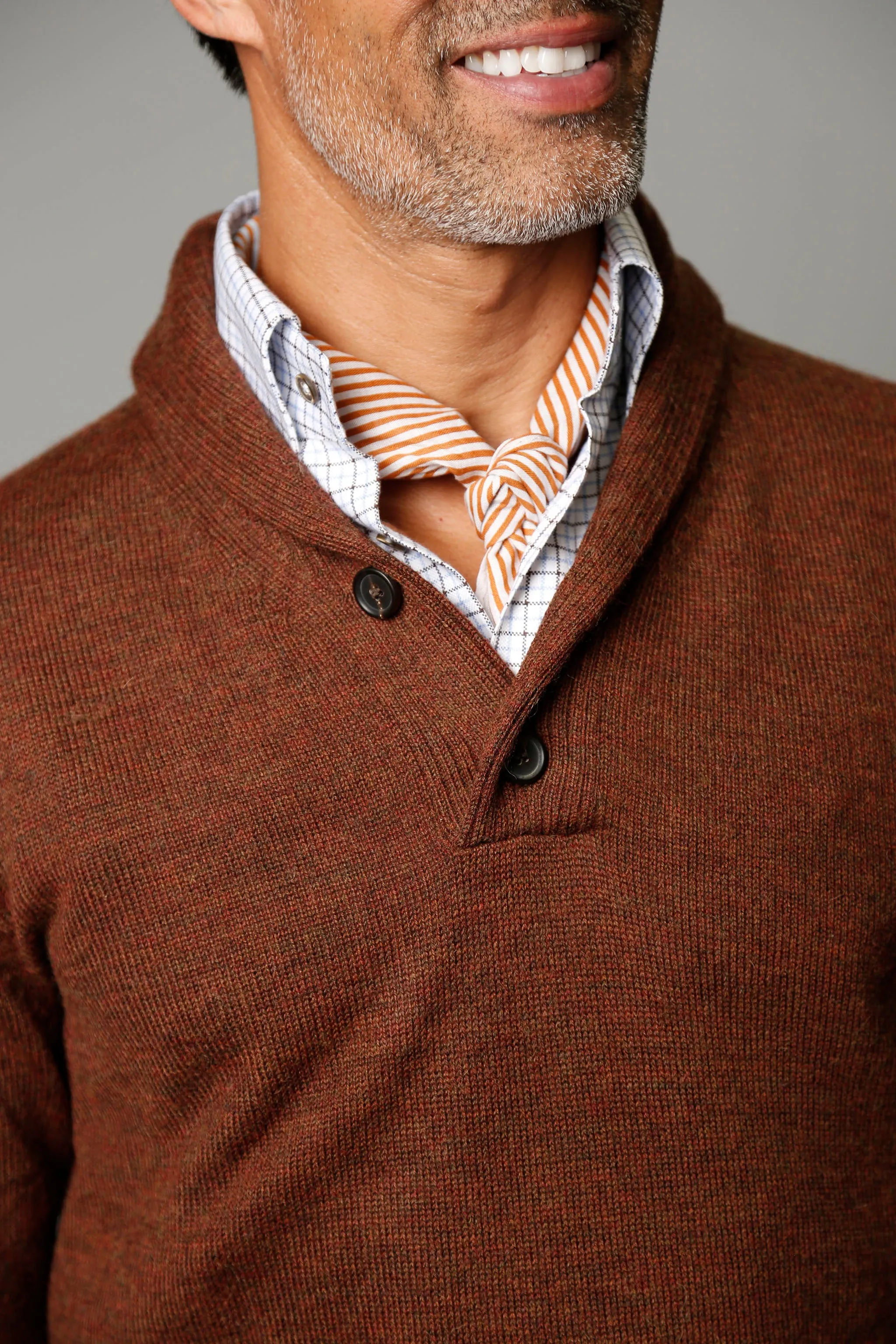 Knit Shawl Collar Sweater in Rust