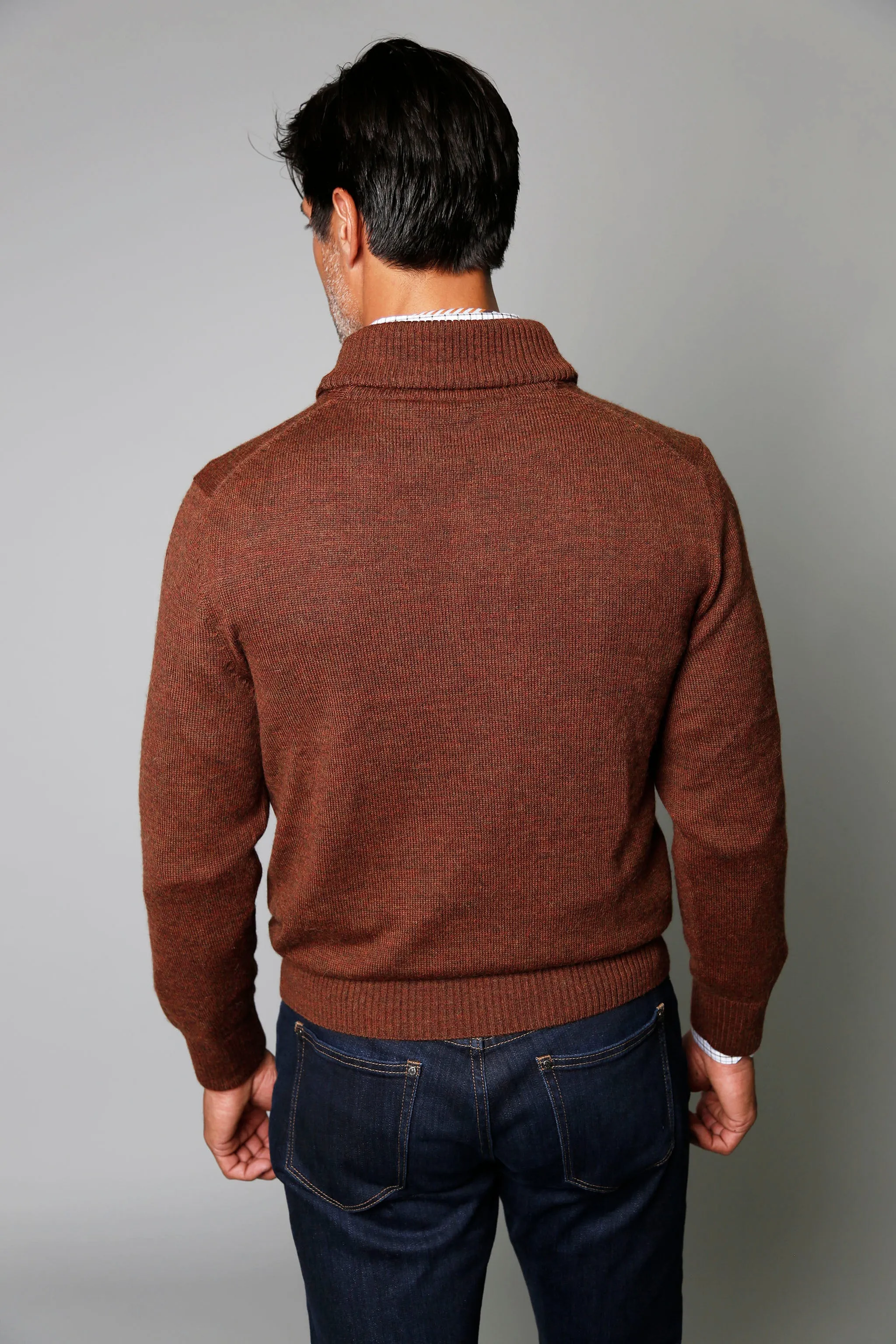 Knit Shawl Collar Sweater in Rust