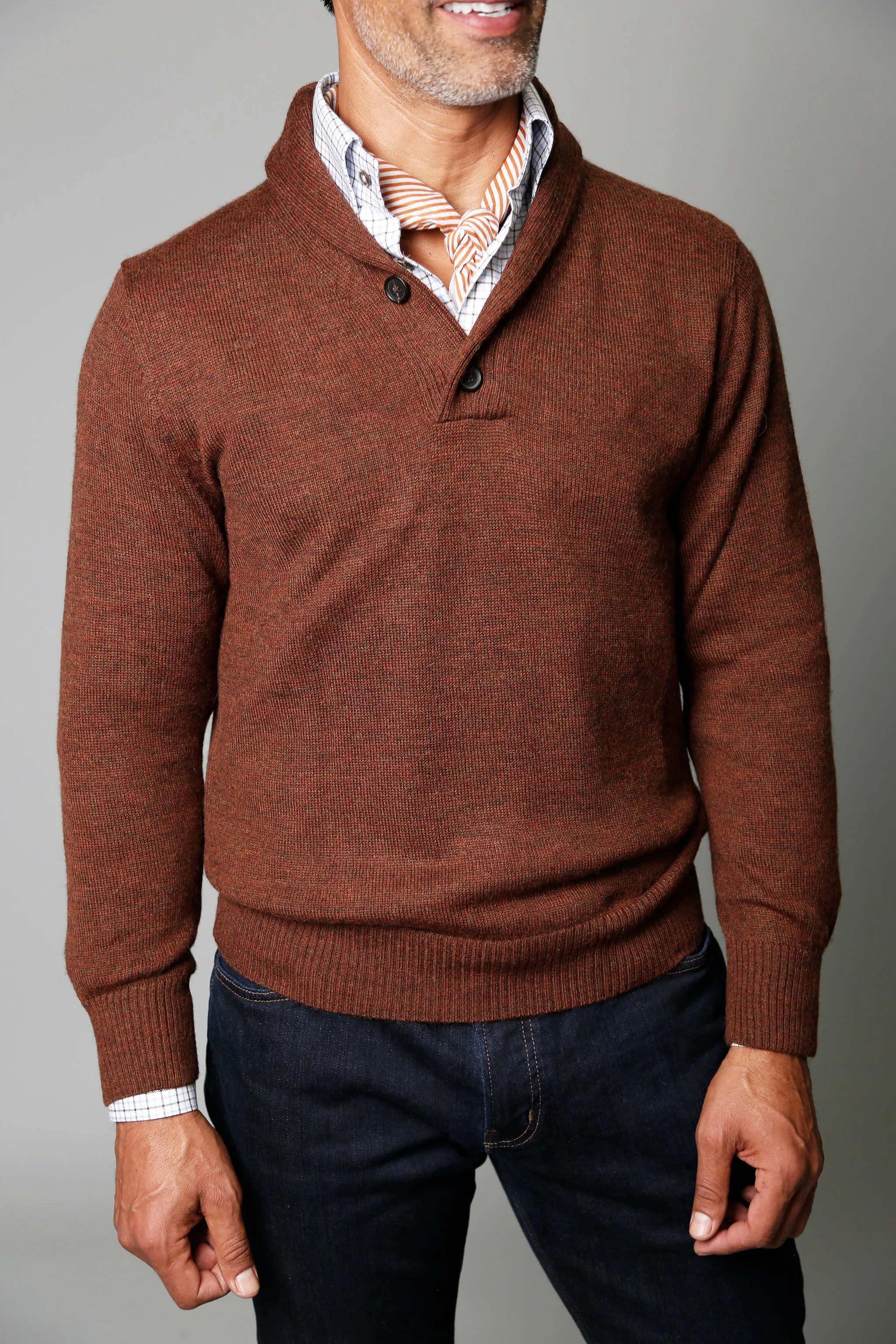 Knit Shawl Collar Sweater in Rust