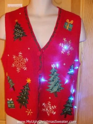 Light Up Christmas Sweater Vest with Bling Trees