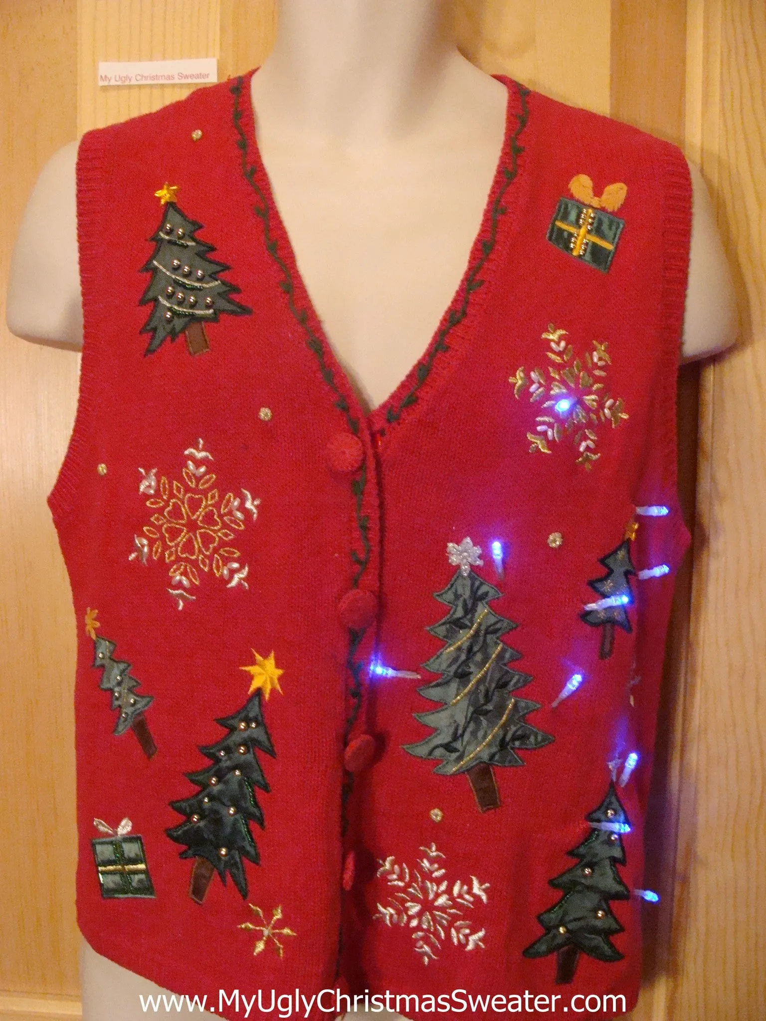 Light Up Christmas Sweater Vest with Bling Trees