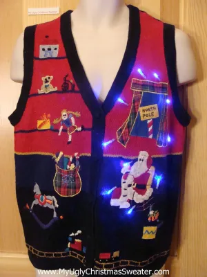 Light Up Christmas Sweater Vest with Santa and North Pole