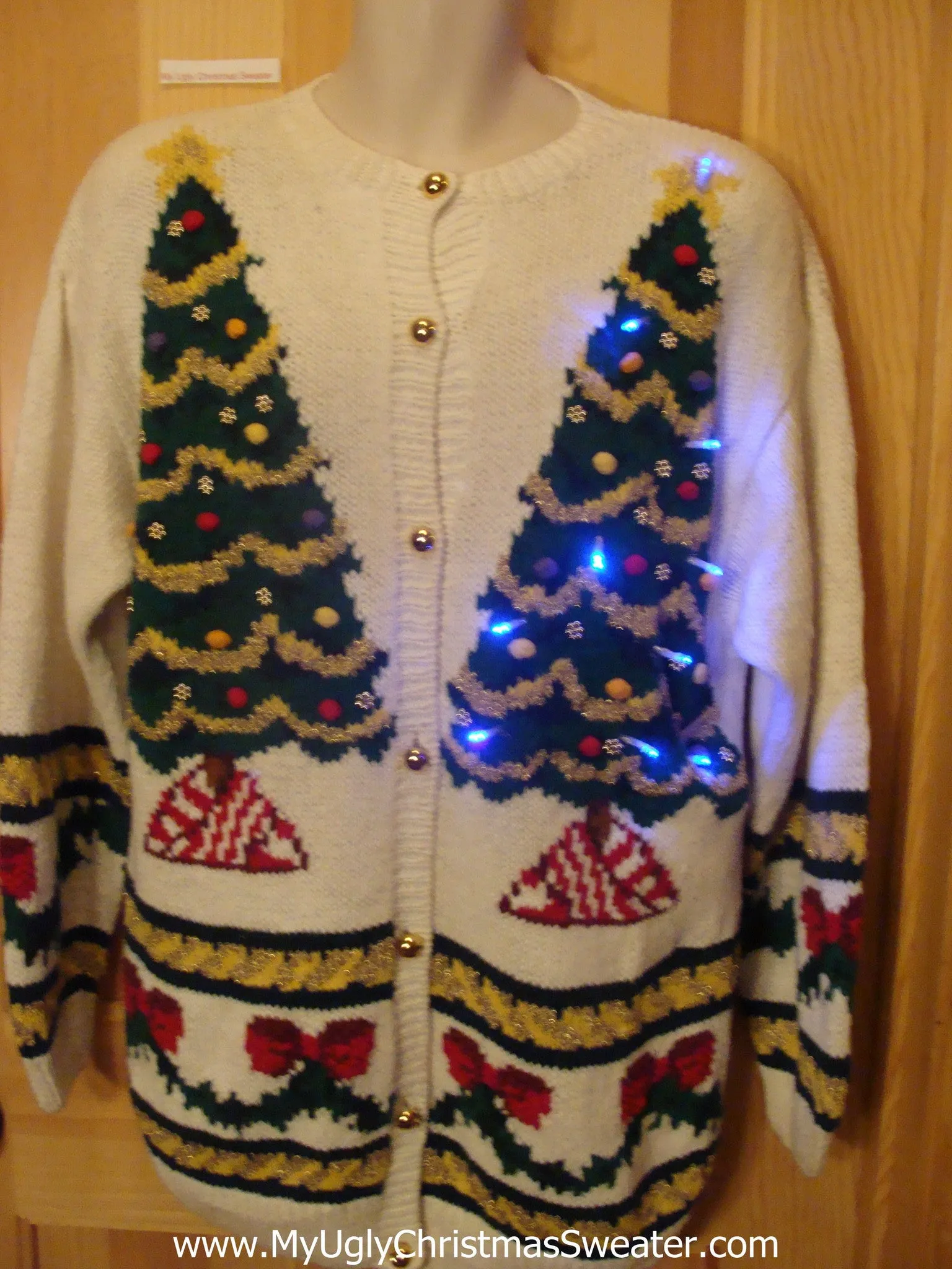 Light Up Ugly Xmas Sweater 80s Trees 2sided