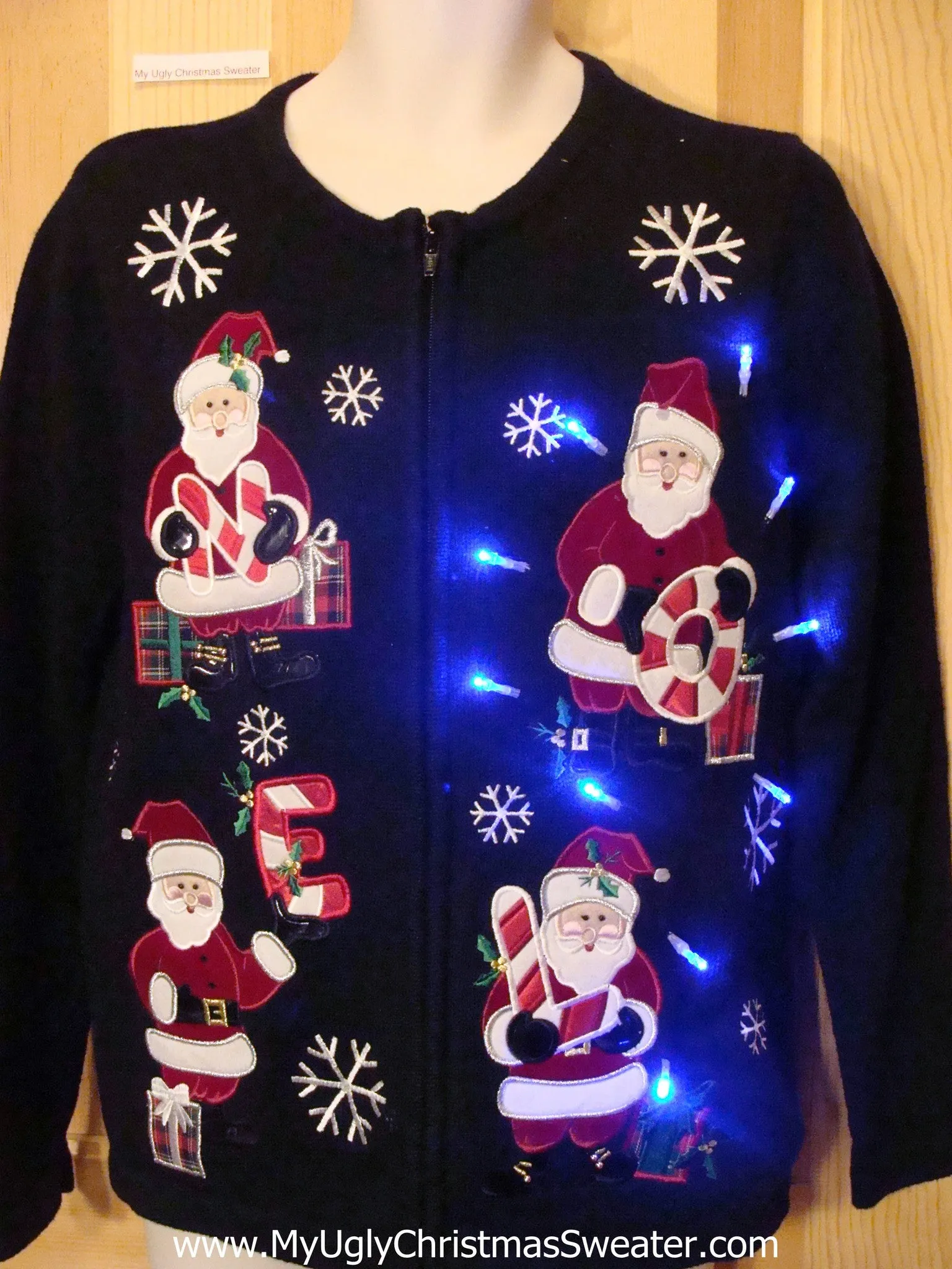 Light Up Ugly Xmas Sweater Candy Cane NOEL