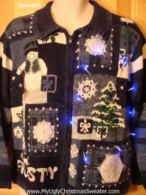 Light Up Ugly Xmas Sweater FROSTY Snowman