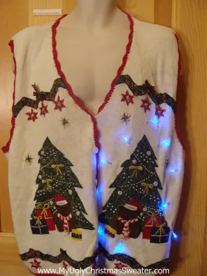 Light Up Ugly Xmas Sweater Vest Trees Womens Mens XXXL