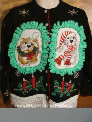 Lit Candles Cat Christmas Sweater