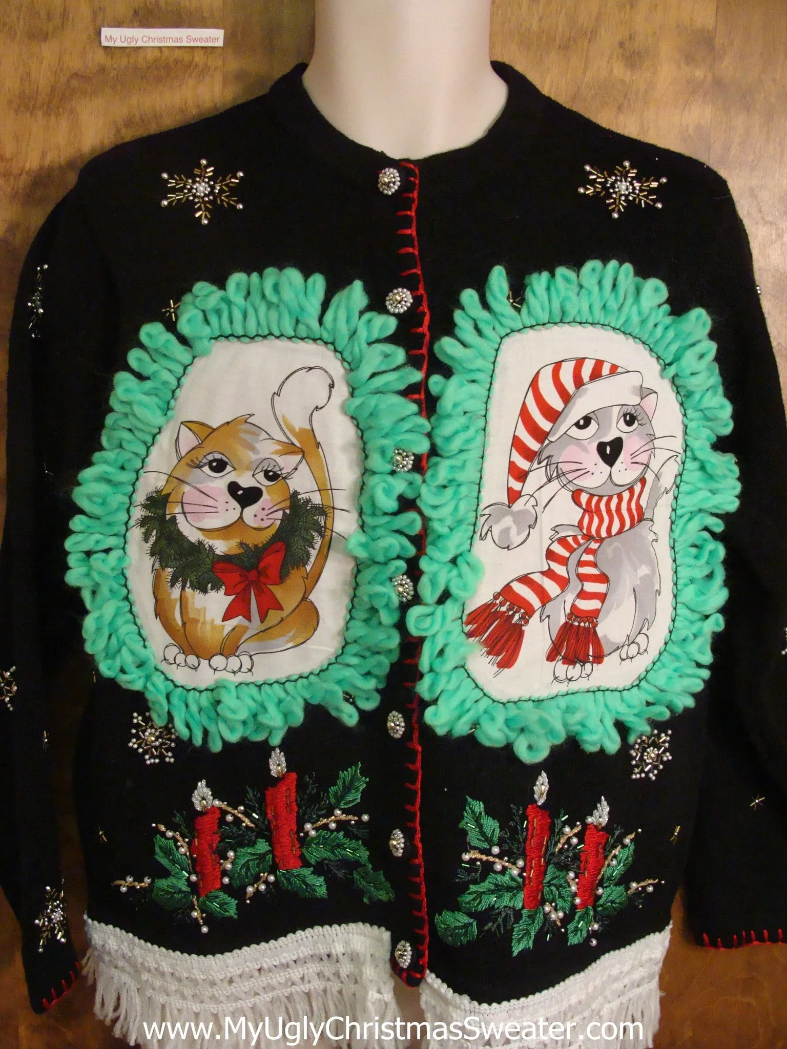 Lit Candles Cat Christmas Sweater