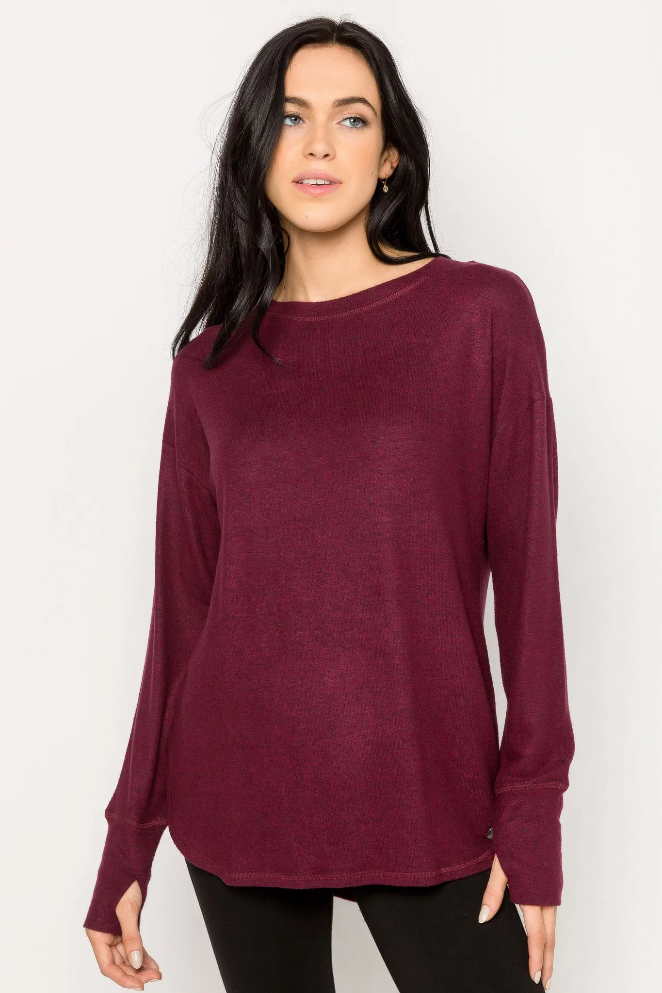 Long Sleeve Crew-Neck Supersoft Sweater with Thumbholes