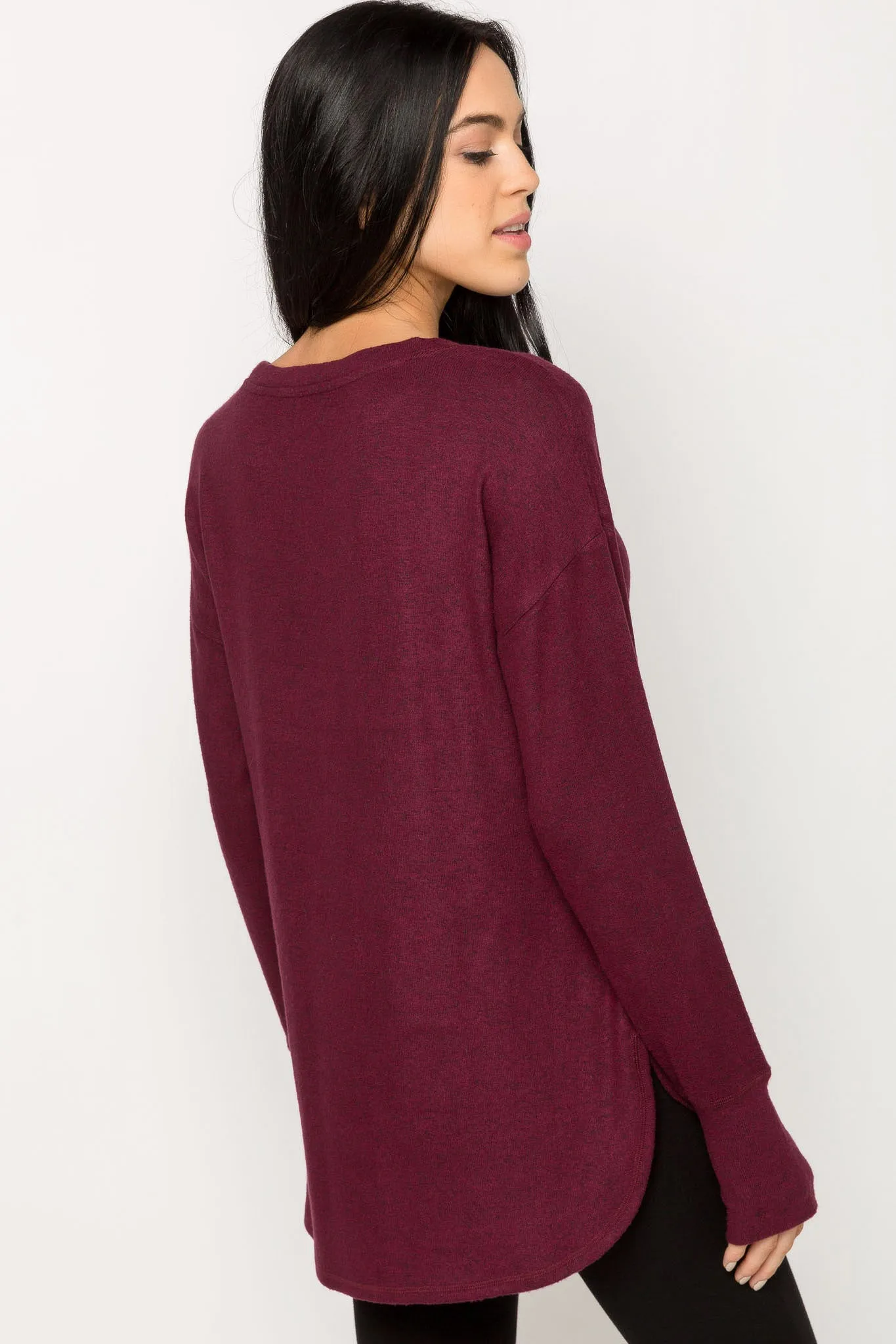 Long Sleeve Crew-Neck Supersoft Sweater with Thumbholes