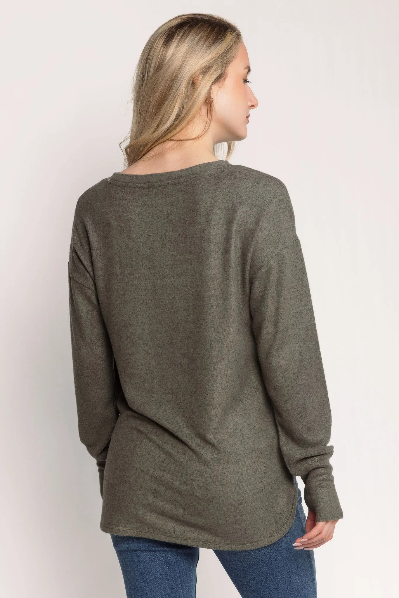 Long Sleeve Crew-Neck Supersoft Sweater with Thumbholes