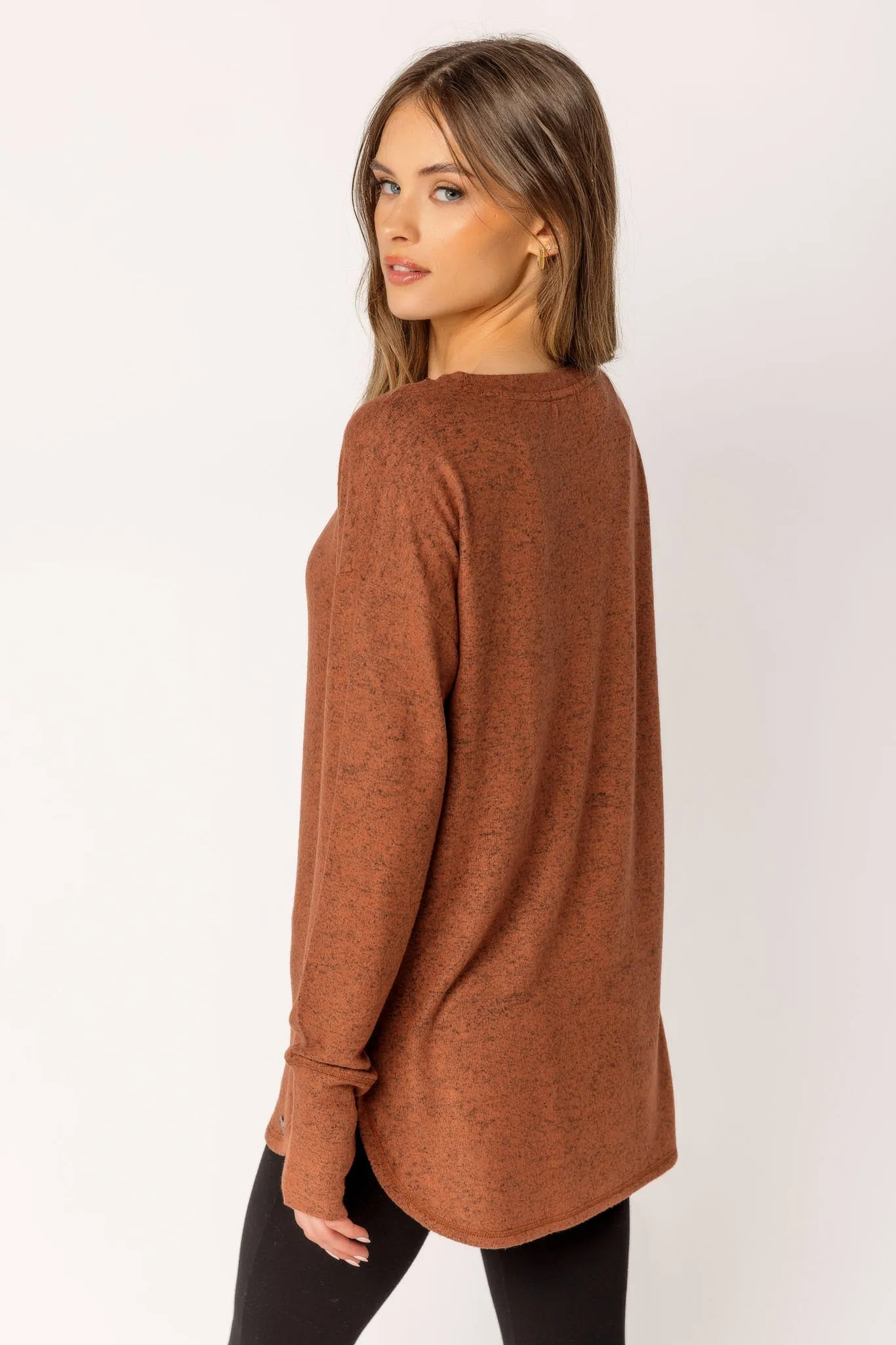 Long Sleeve Crew-Neck Supersoft Sweater with Thumbholes