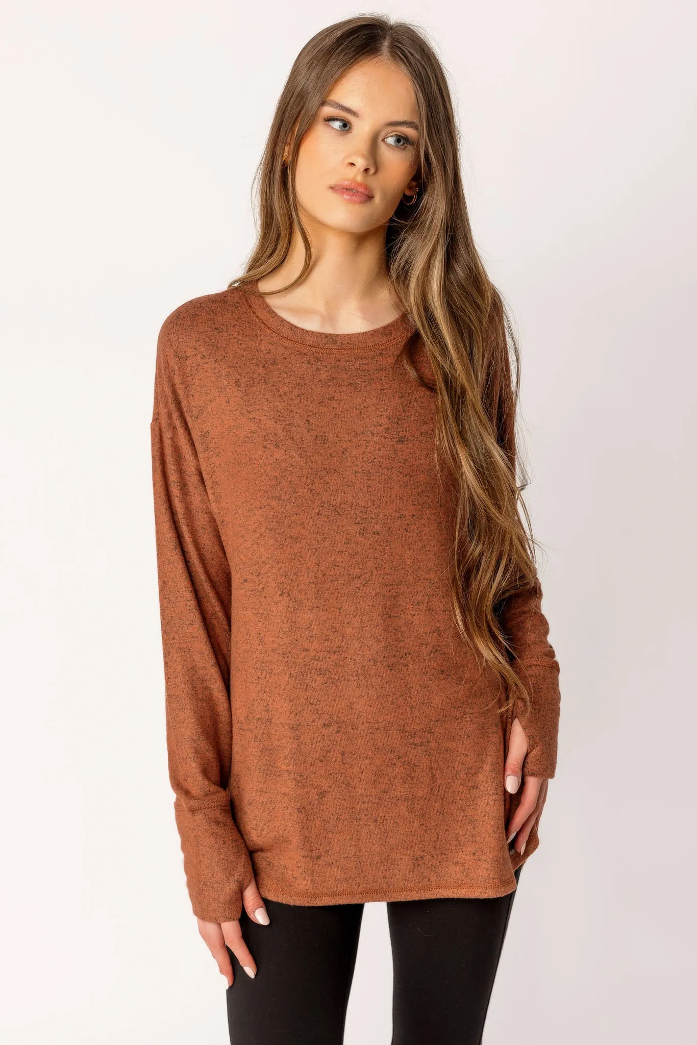 Long Sleeve Crew-Neck Supersoft Sweater with Thumbholes