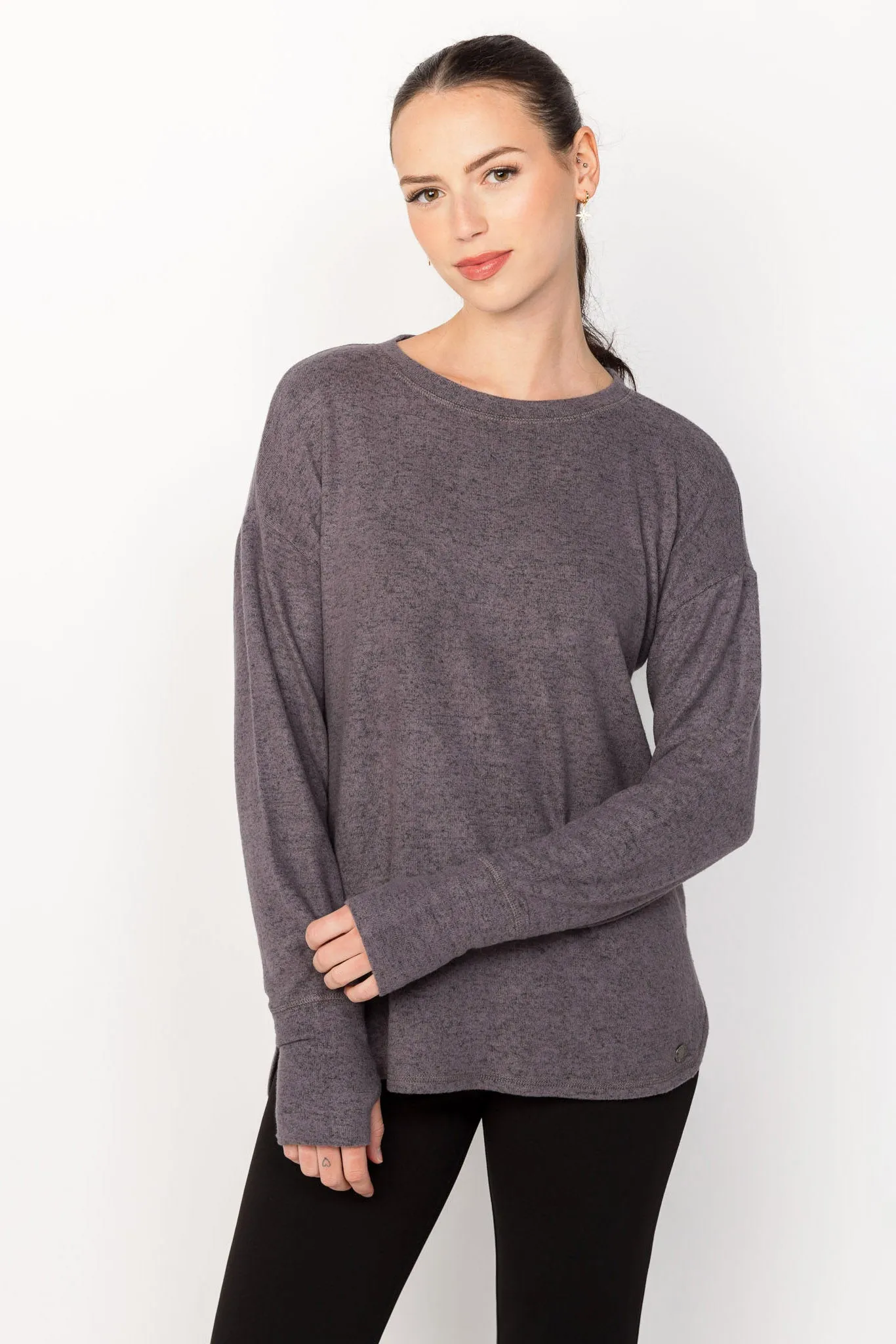 Long Sleeve Crew-Neck Supersoft Sweater with Thumbholes