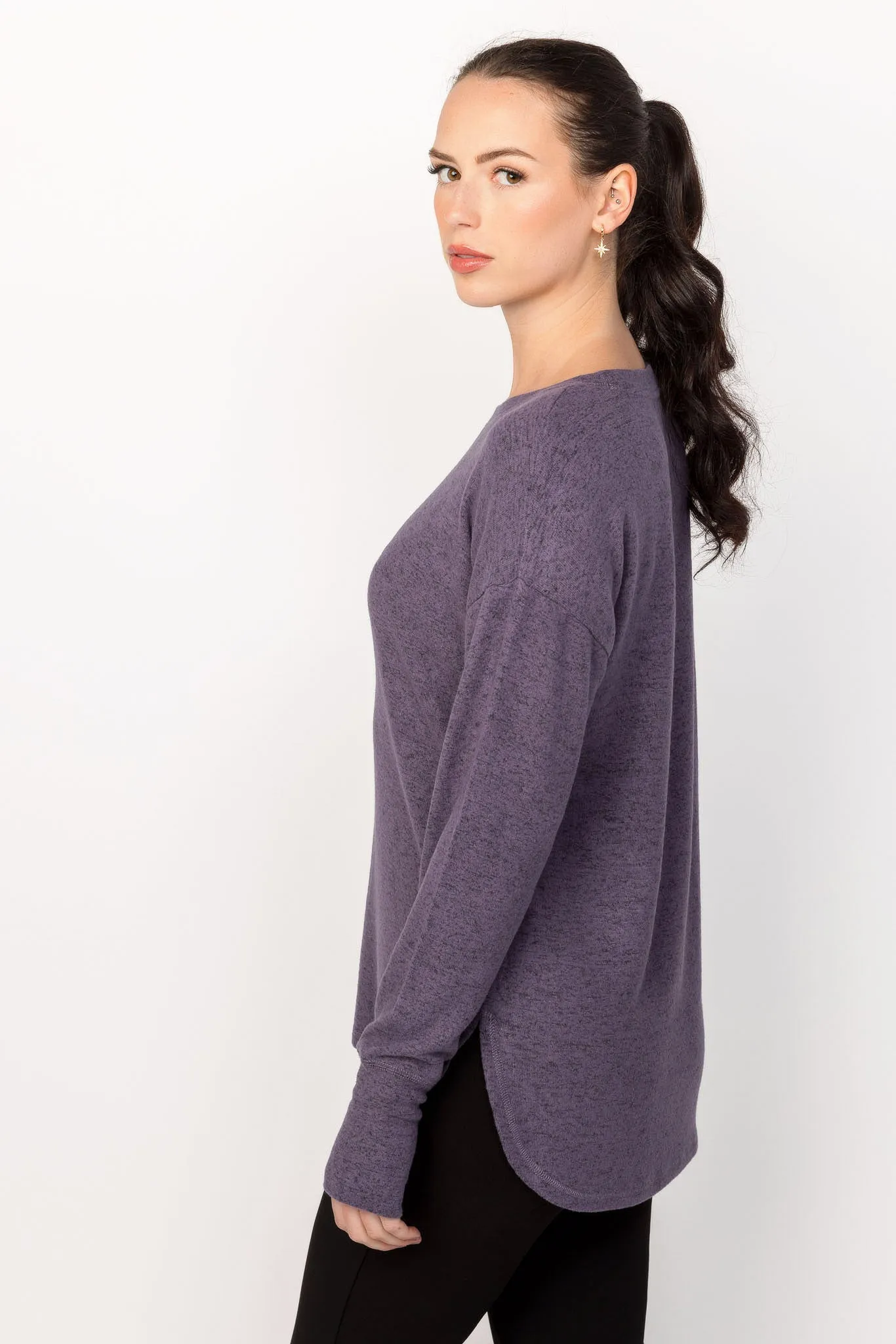 Long Sleeve Crew-Neck Supersoft Sweater with Thumbholes