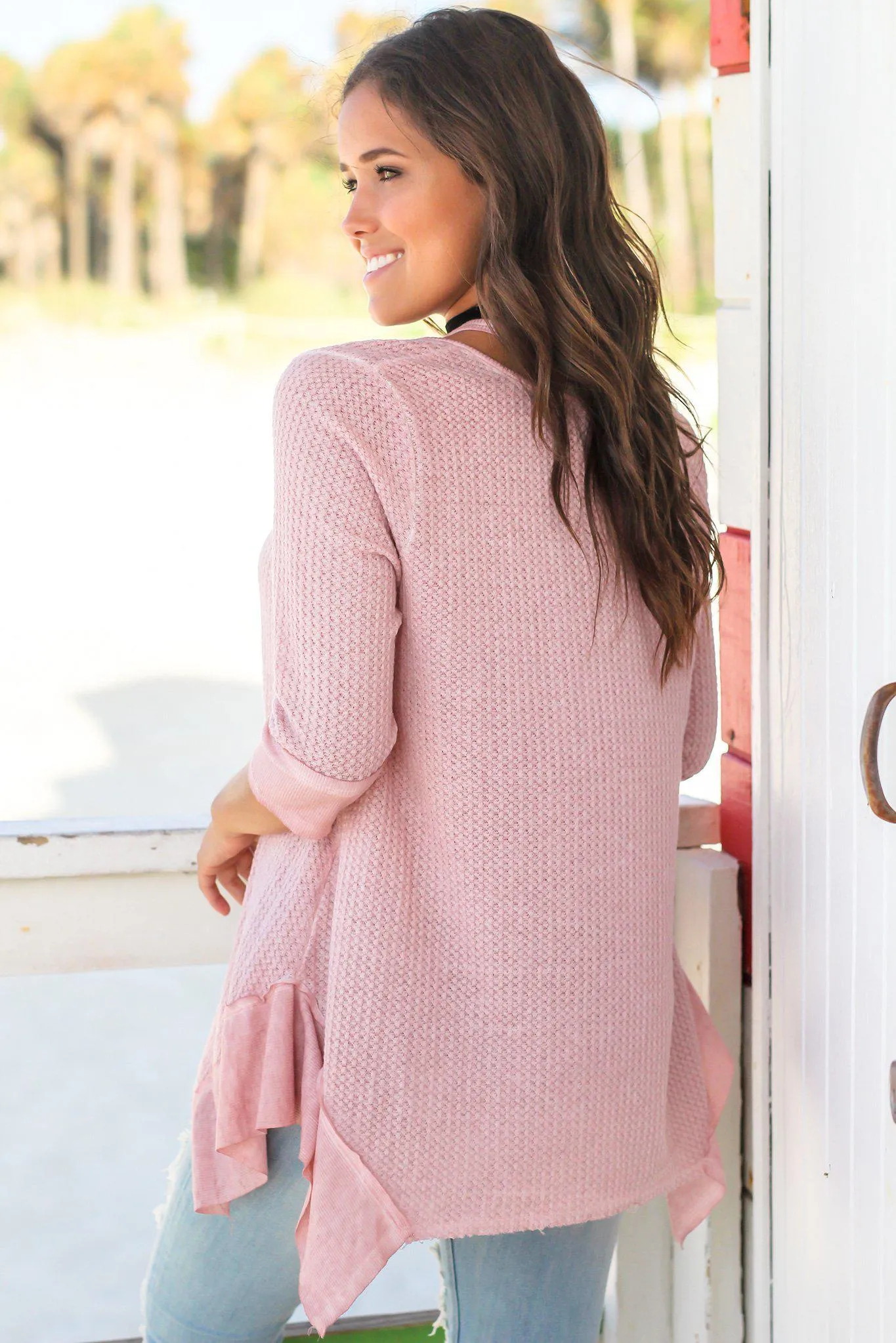 Mauve Knit Tunic with Cut Outs