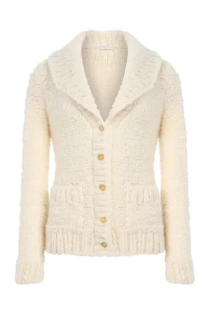 Moses Knit Cardigan in Ivory Welfat Cashmere