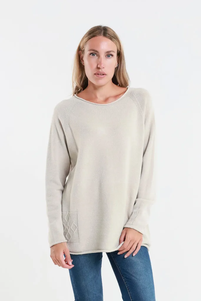 Natalie LS Crew Neck Knit Patch Detail Sweater (BLS427)