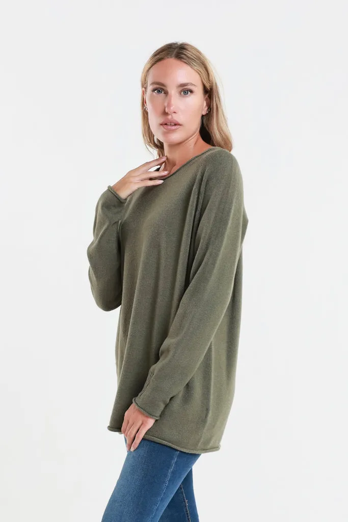 Natalie LS Crew Neck Knit Patch Detail Sweater (BLS427)