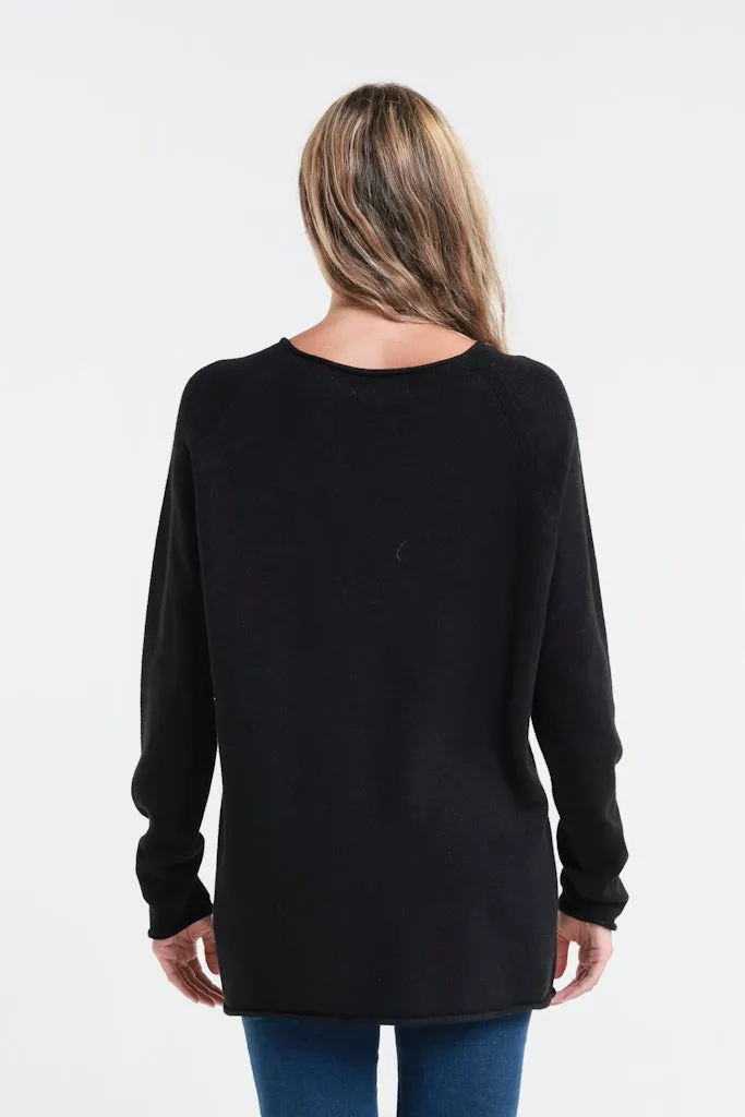 Natalie LS Crew Neck Knit Patch Detail Sweater (BLS427)