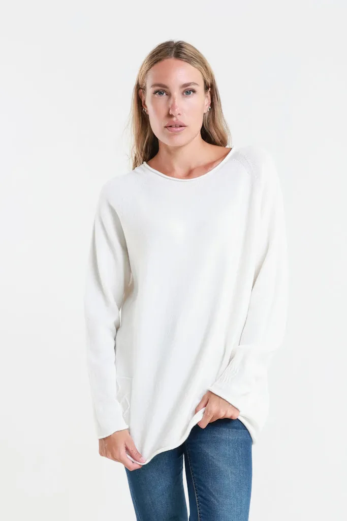 Natalie LS Crew Neck Knit Patch Detail Sweater (BLS427)