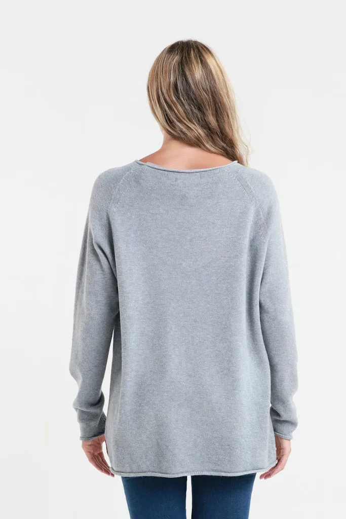 Natalie LS Crew Neck Knit Patch Detail Sweater (BLS427)