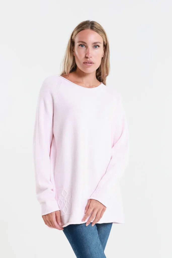 Natalie LS Crew Neck Knit Patch Detail Sweater (BLS427)