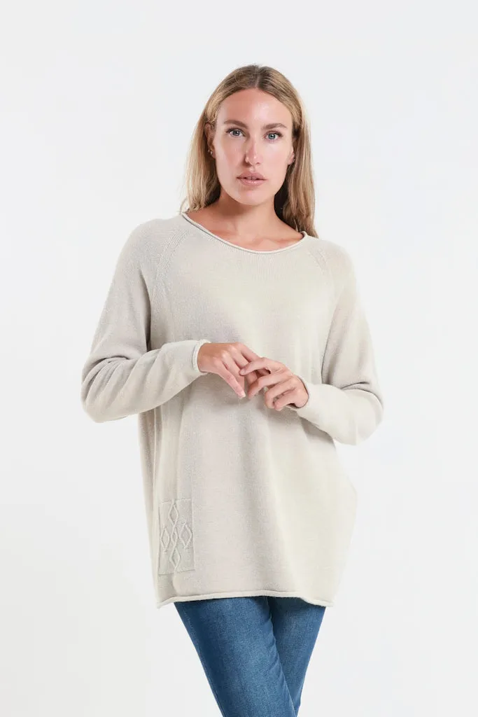 Natalie LS Crew Neck Knit Patch Detail Sweater (BLS427)