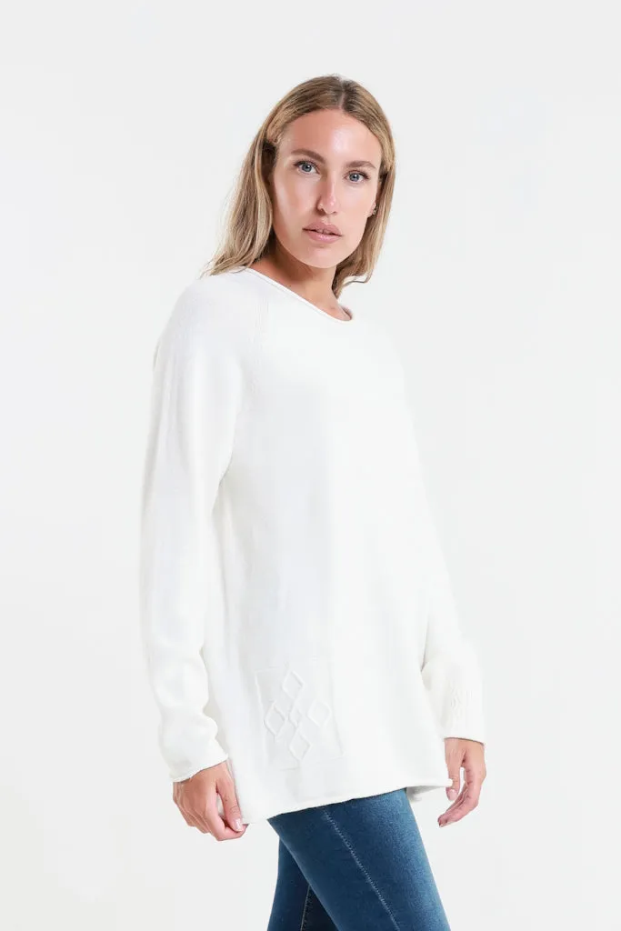 Natalie LS Crew Neck Knit Patch Detail Sweater (BLS427)