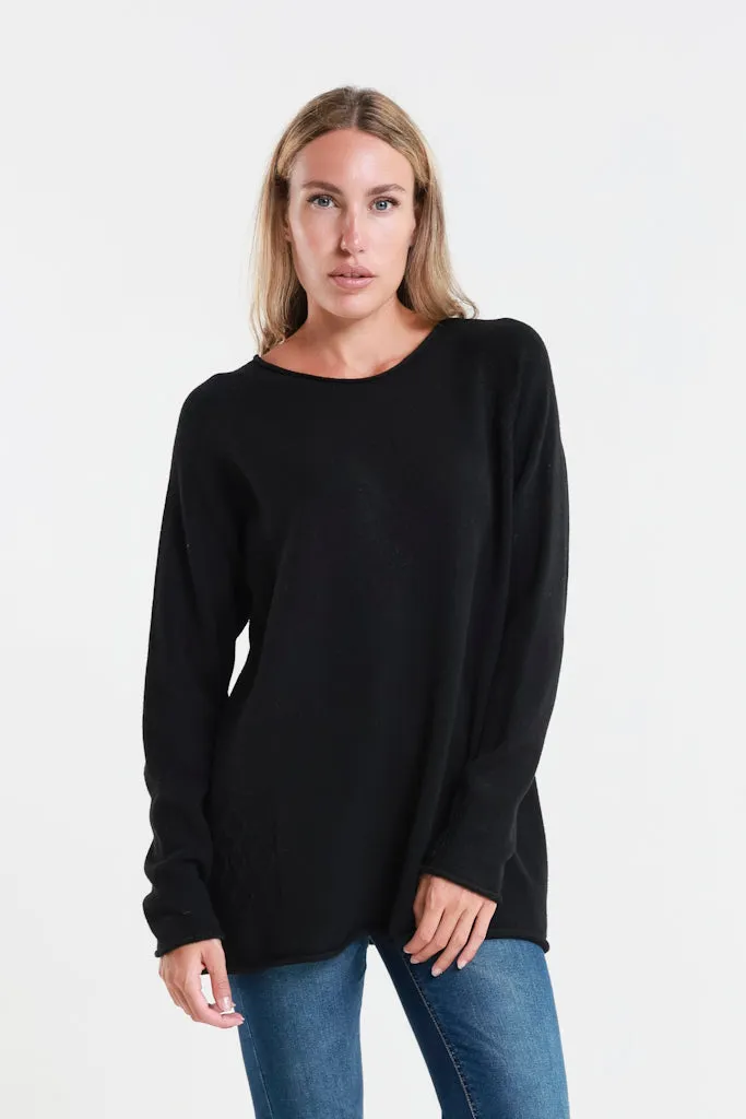 Natalie LS Crew Neck Knit Patch Detail Sweater (BLS427)