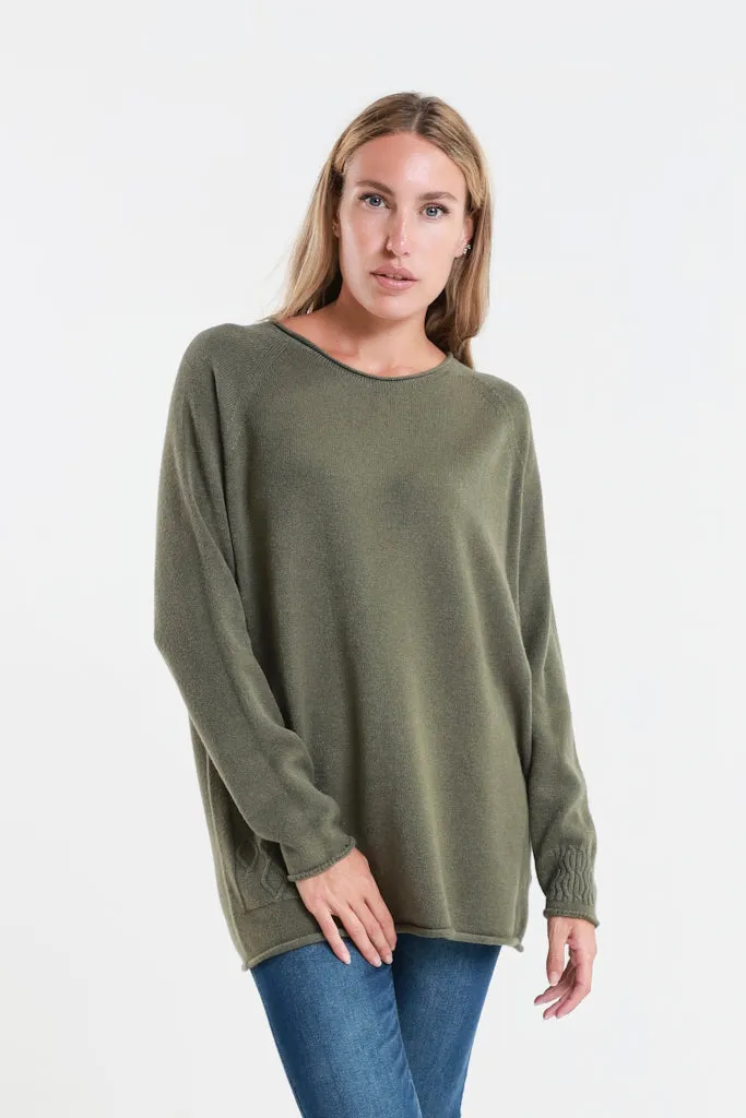 Natalie LS Crew Neck Knit Patch Detail Sweater (BLS427)