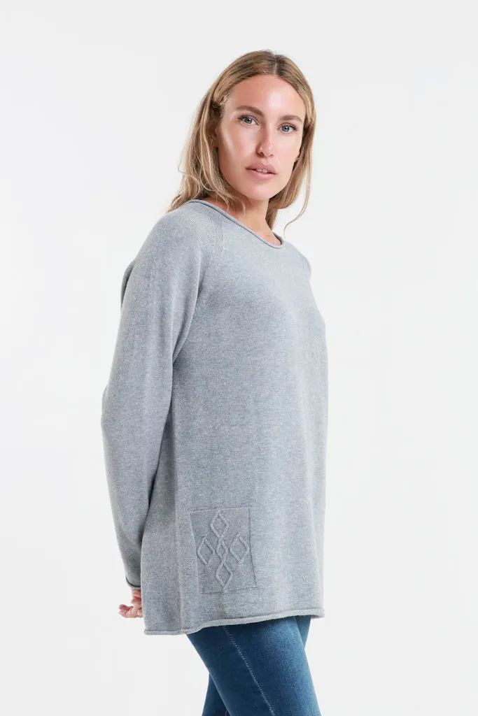 Natalie LS Crew Neck Knit Patch Detail Sweater (BLS427)