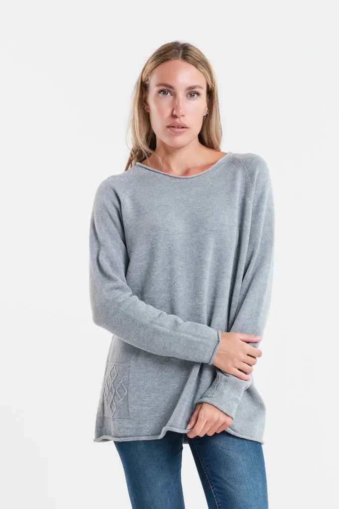 Natalie LS Crew Neck Knit Patch Detail Sweater (BLS427)