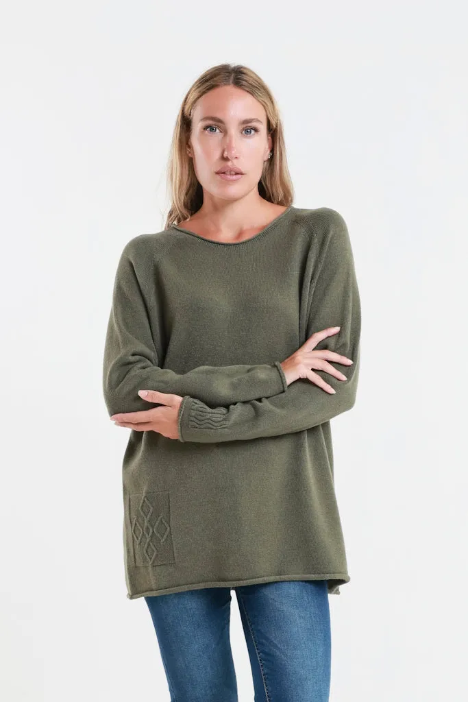 Natalie LS Crew Neck Knit Patch Detail Sweater (BLS427)