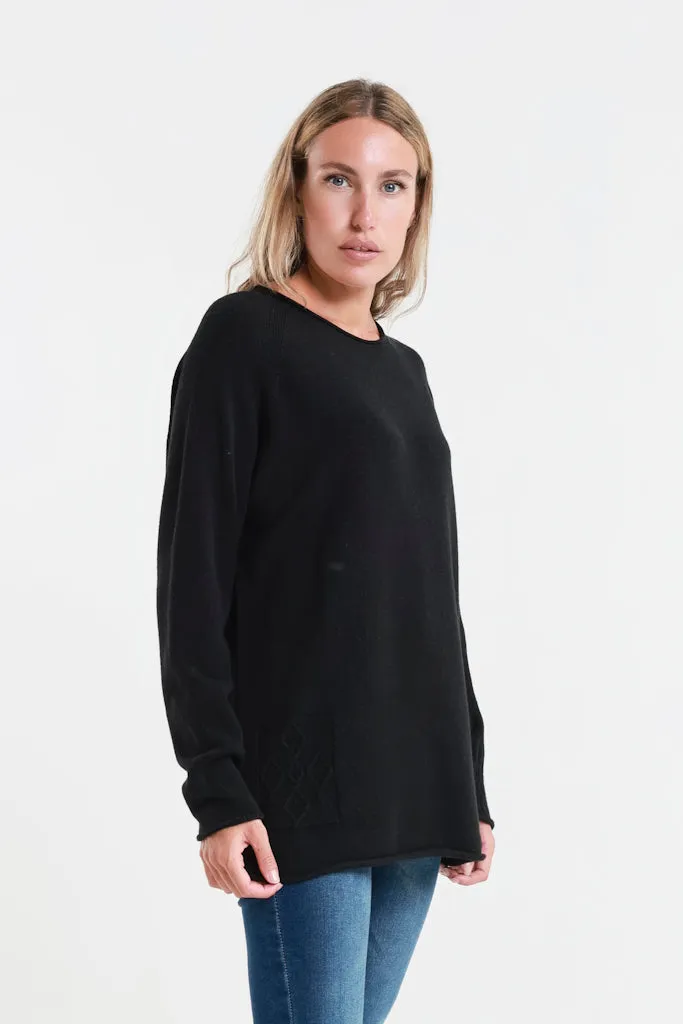 Natalie LS Crew Neck Knit Patch Detail Sweater (BLS427)