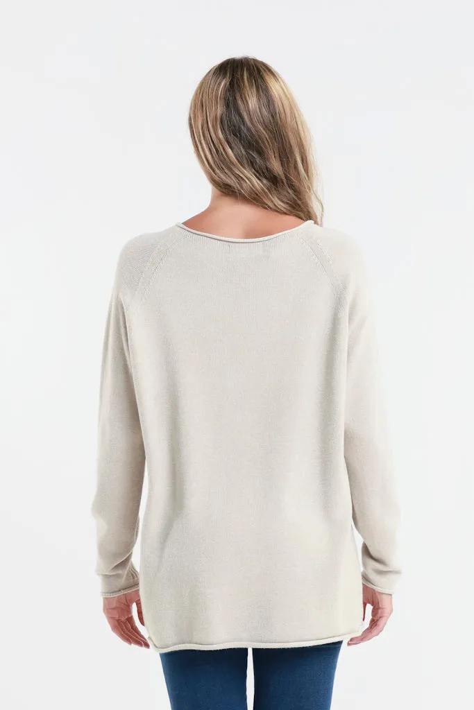 Natalie LS Crew Neck Knit Patch Detail Sweater (BLS427)