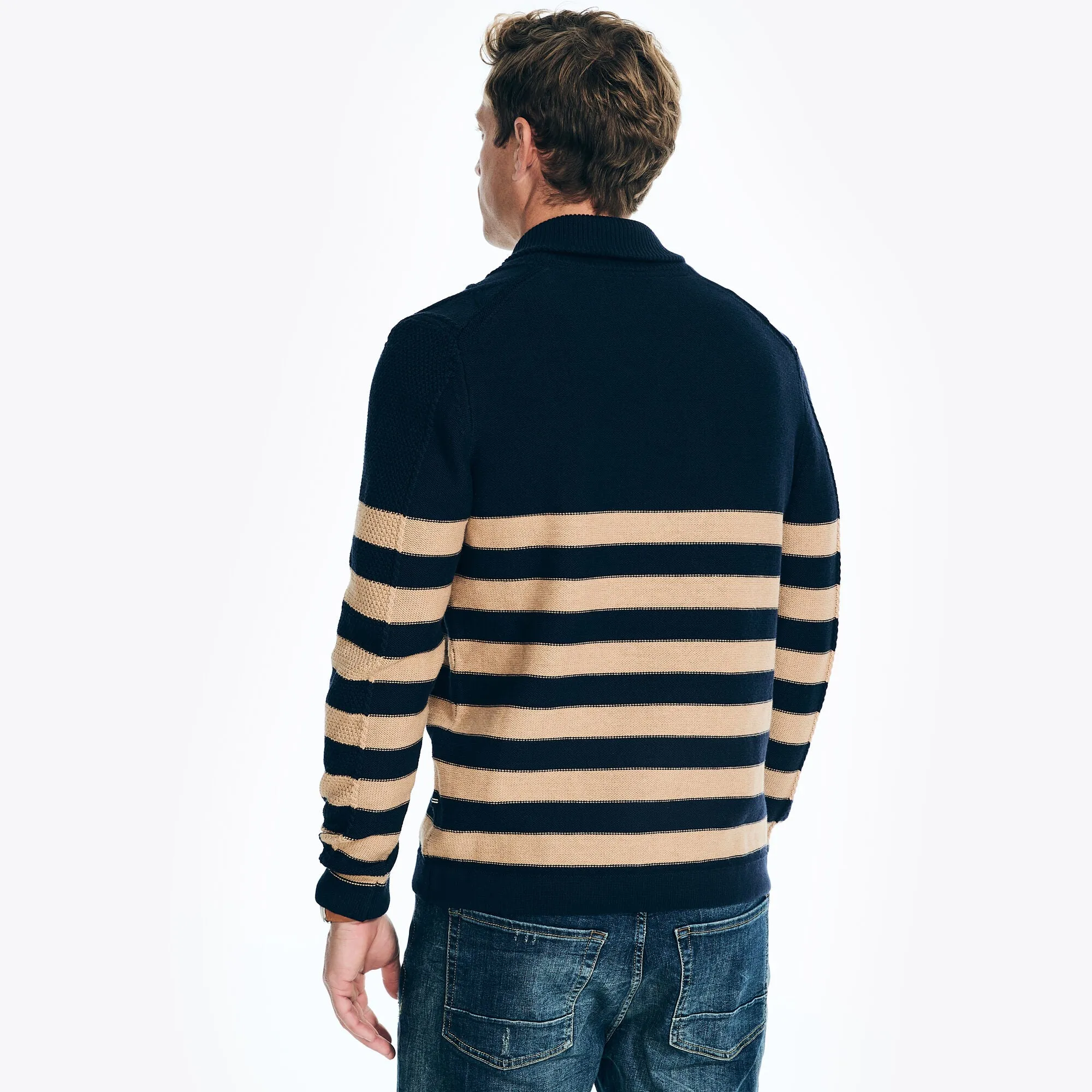 Nautica Men's Striped Cable-Knit Sweater