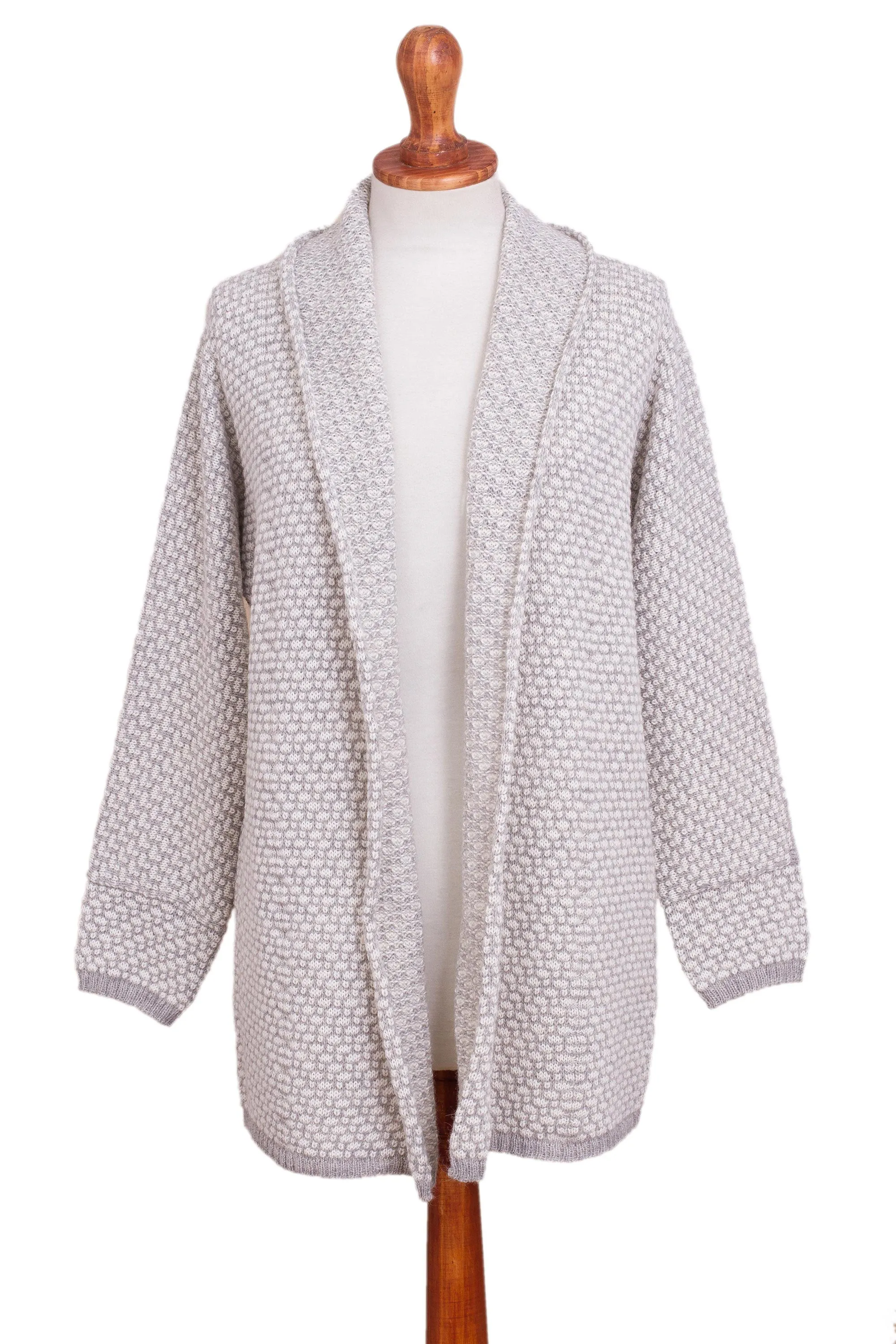 Off-White and Grey Alpaca Blend Relaxed Fit Cardigan Sweater - Dove Down | NOVICA