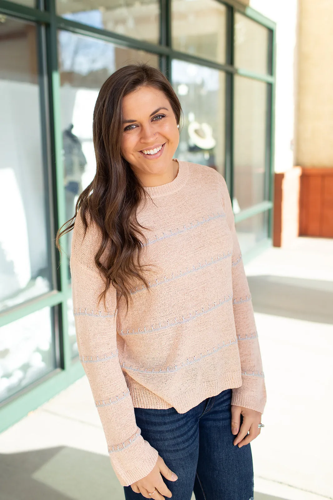 Peach Silver Stripe Sweater