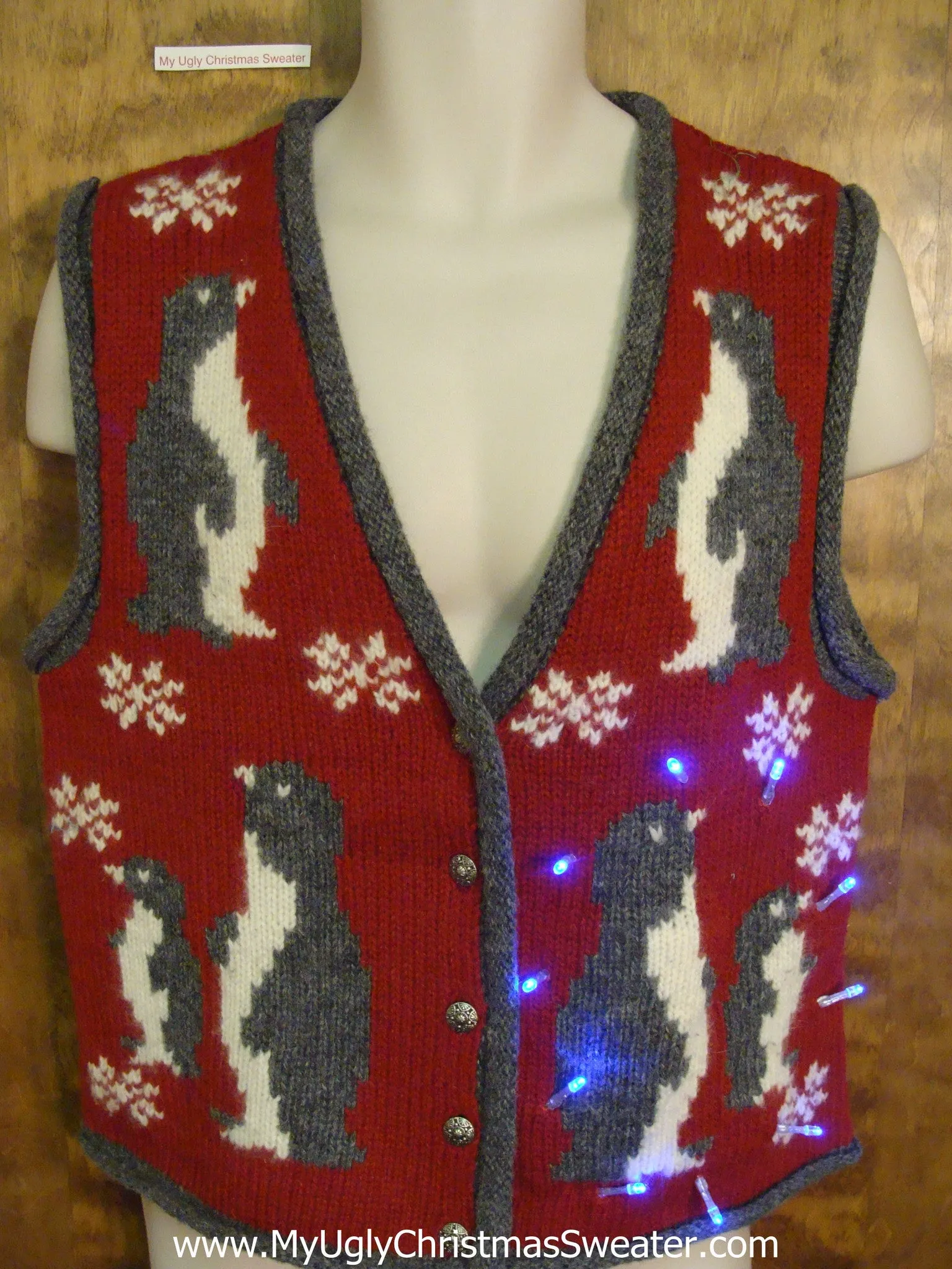 Penguin PreParty Funny Light Up Ugly Xmas Sweater Vest