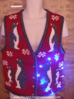 Penguin PreParty Funny Light Up Ugly Xmas Sweater Vest