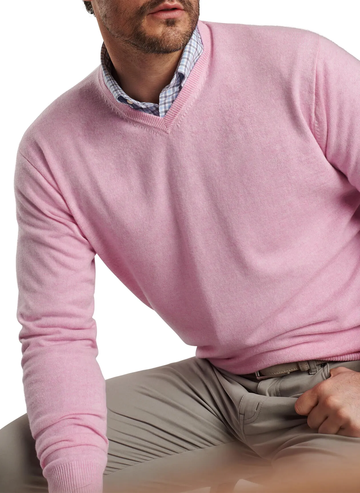 Peter Millar Crown Heritage Cashmere Custom V-Neck Sweaters, Palmer Pink