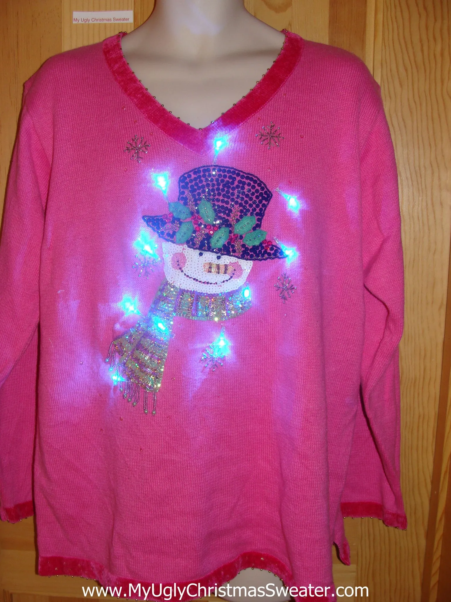 Pink Bling Snowman Light Up Christmas Sweater