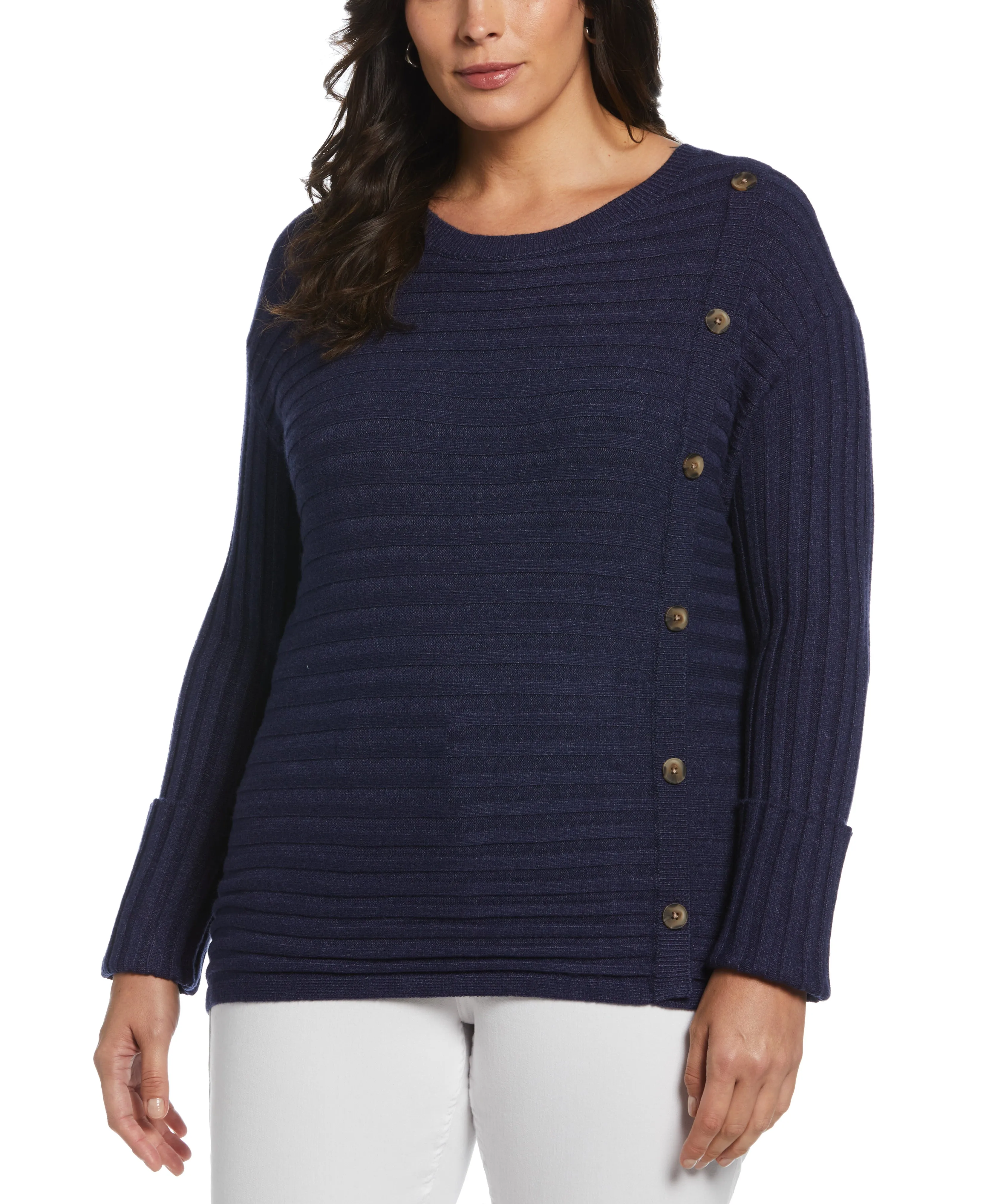 Plus Size Ribbed Sweater with Button Detail