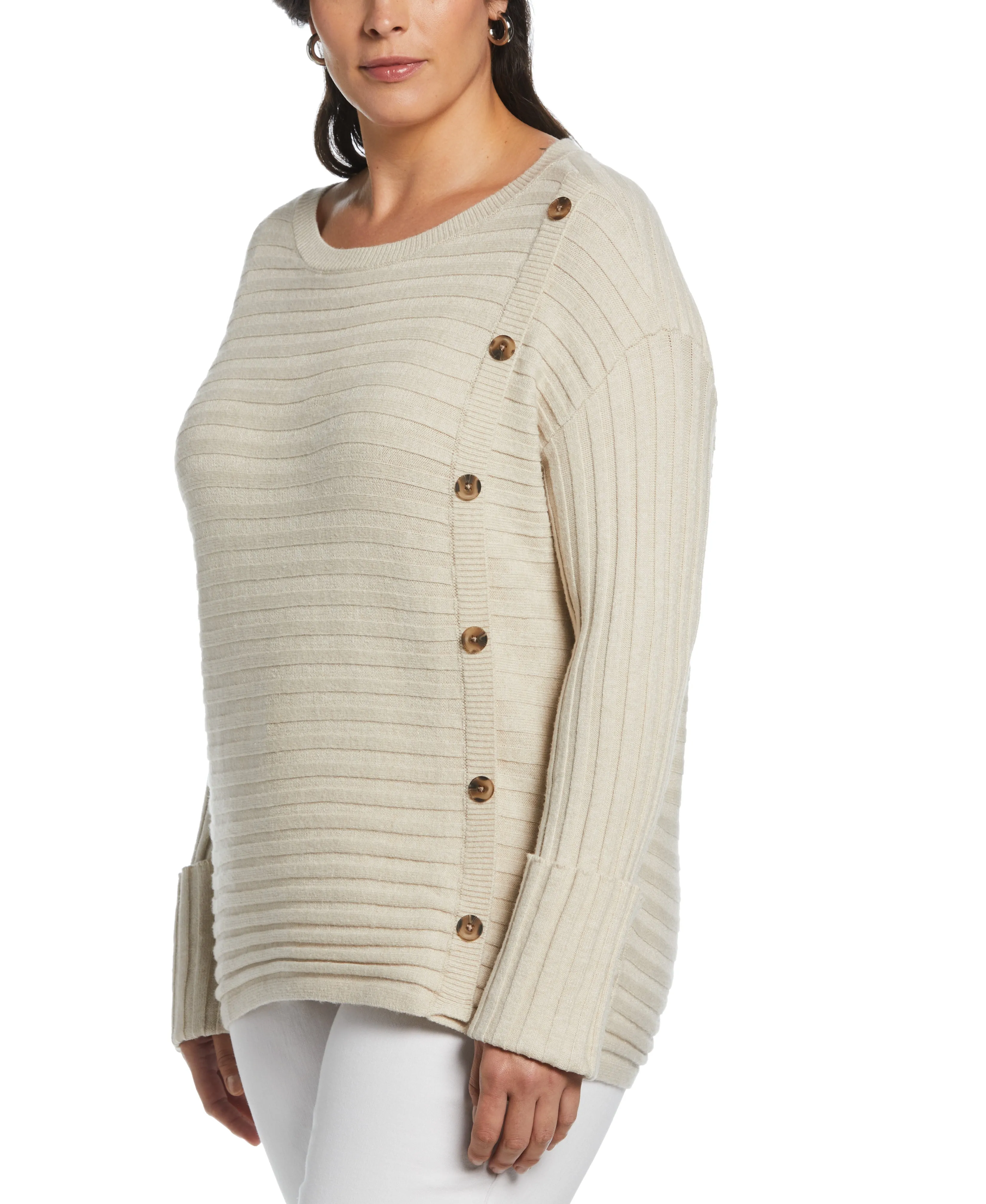 Plus Size Ribbed Sweater with Button Detail