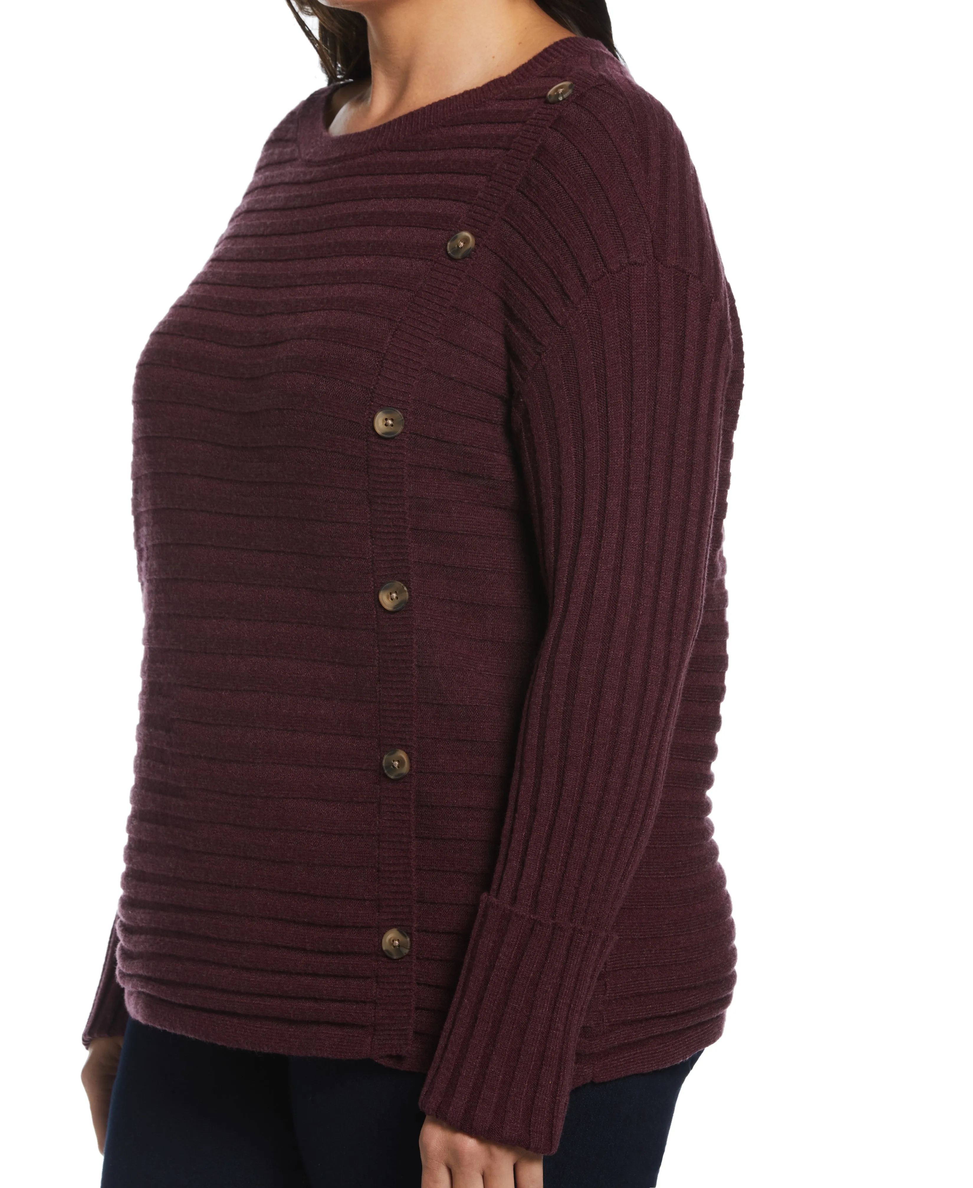 Plus Size Ribbed Sweater with Button Detail