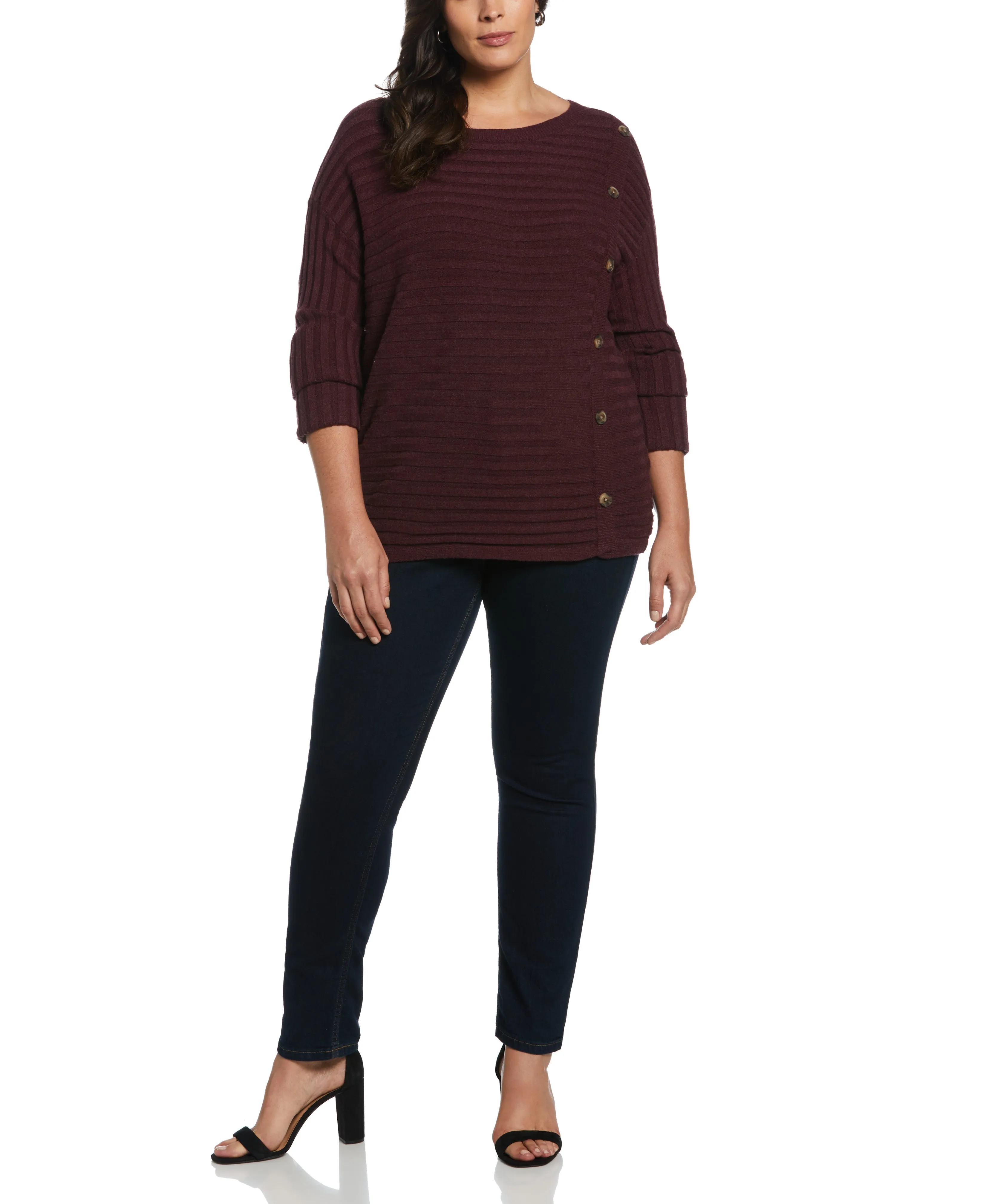 Plus Size Ribbed Sweater with Button Detail