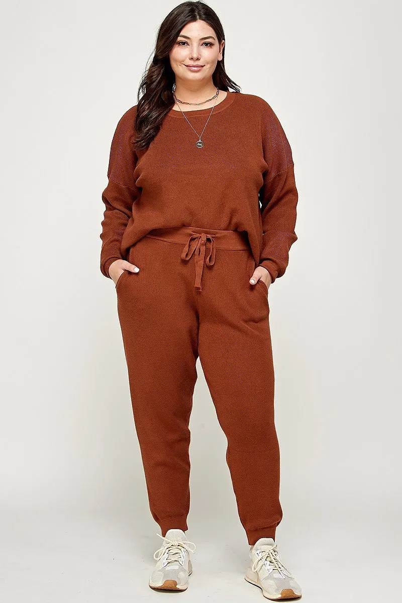 Plus Size Sweater Knit Top And Pant Set