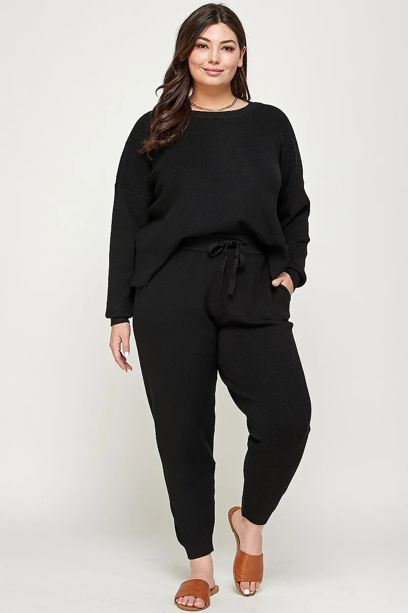 Plus Size Sweater Knit Top And Pant Set