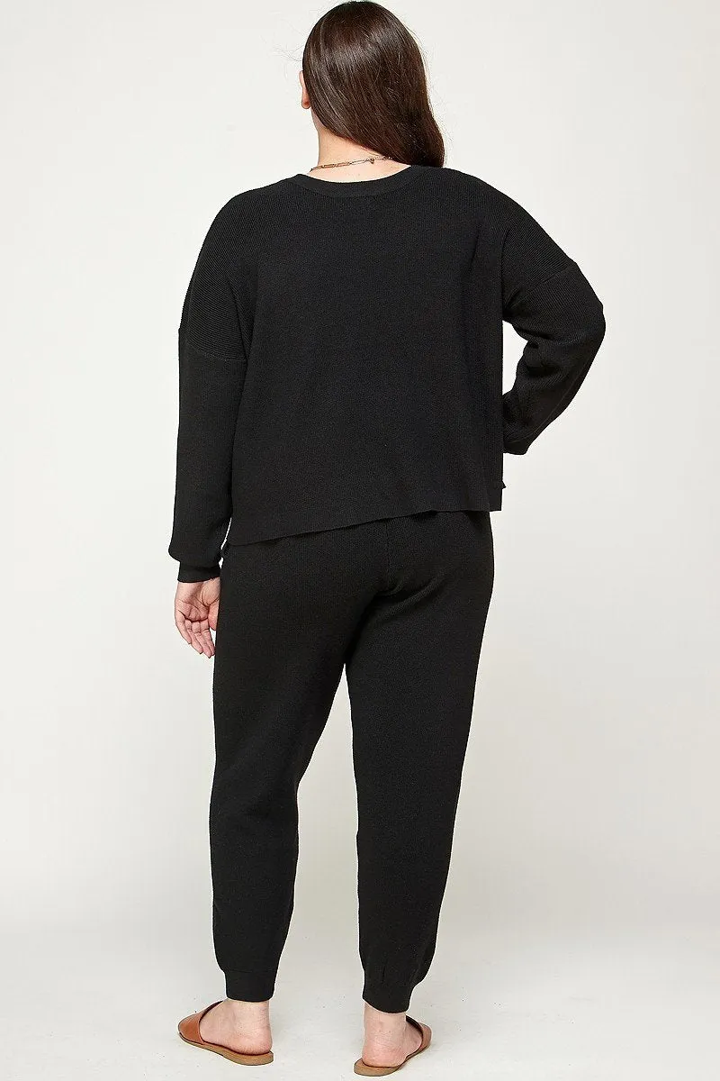 Plus Size Sweater Knit Top And Pant Set